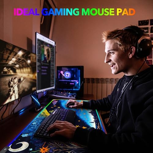 AIMSA Large Gaming Mouse Pad RGB, Keyboard Led Mousepad Extended 35.4 x 15.8 inch Non-Slip Rubber Base with 14 Lighting Modes Desk Mat, Abstract Sun - Image 6