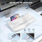 EAYBLLY 2.4G Wireless Ergonomic Keyboard, Full Size Wave Keys with Memory Foam Wrist Rest & 7.28in Phone Holder, USB-C Adapter Included for Windows Mac Chrome OS, Office or Home (White) - Image 6