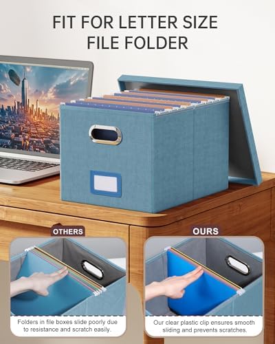 Oterri 4 Pack File Storage Organizer, Document Organizer, Portable File Box with Lid, Fit for Letter/Legal File Folder Storage,Dark Blue-Box only - Image 4