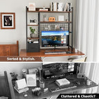 Desk Hutch for Computer Monitor,Desktop Bookshelf Organizer,4 Tier Desk Hutch with Grid Panel,38.6" Desk Shelf Storage Rack for Home Office,Study,Dorm,Walnut - Image 4