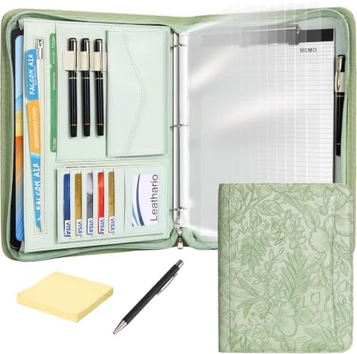 Leathario Portfolio Binder, Padfolio Organizer, 3 Ring Binder with Zipper by Leathario
