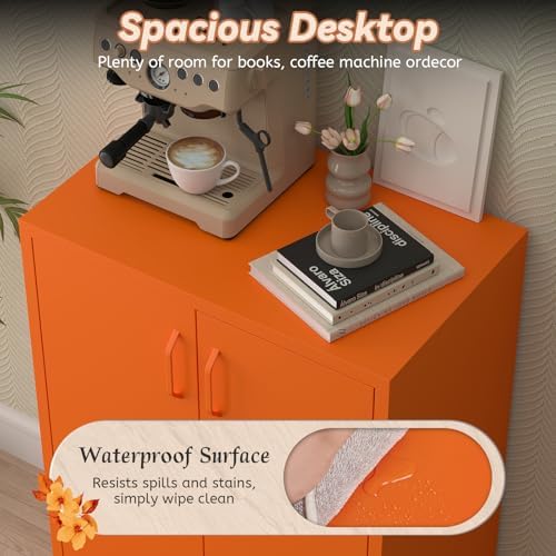 IRONFFICE Metal Storage Cabinets, Orange Cabinets with Adjustable Shelves, Steel Locker with 2 Doors, Morden Accent Cabinet for Home Office, Living Room, Orange - Image 4