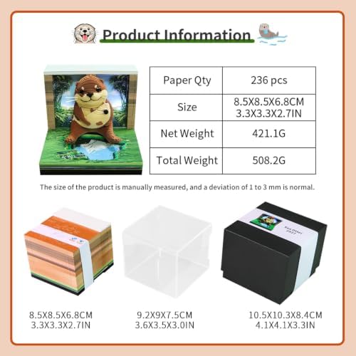 3D Calendar 2027,Time Piece Calendar 2027 With LED Lights,3D Art Calendar Memo Pad,Cute Sea Otter Desktop Decoration,Tear-Away 3D Paper Art Notepad,Christmas Gift,New Year Gift (Cute Sea Otter) - Image 3