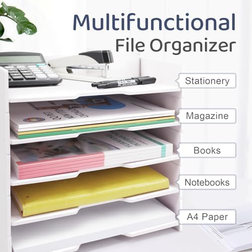 SONGWAY 5-Tier Stackable Paper Tray - File Organizer for Desk, Paper Sorter, Desktop Letter Trays, Workspace Desk Organizer Trays for Home Office School - Image 3