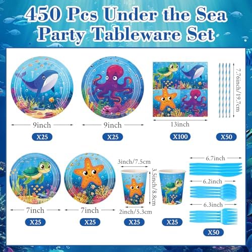 450 Pcs Tableware Set, Serve 50, Ocean Color, Under the Sea - Image 2