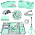 Green Office Desk Accessories Set with Stapler, Tape Dispenser and More by Unknown