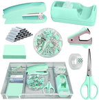 Green Office Desk Accessories Set with Stapler, Tape Dispenser and More by Unknown