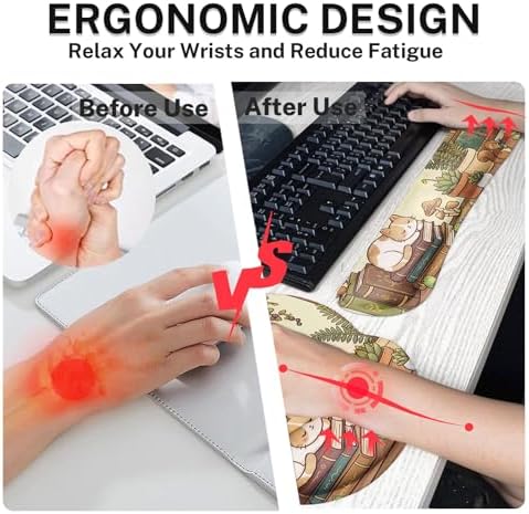 Arttown Keyboard Mouse Pad Set, 4 in 1 Desk Mat Set Kawaii Mushroom - Image 4