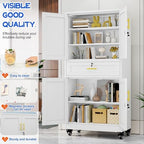 GAIOUS Metal Garage Storage Cabinet with Wheels and Drawer, Steel File Cabinet for Home Office, 74'' Tall Tool Cabinet with 4 Locking Doors and 3 Adjustable Shelves, Rolling Cabinet for Garage - White - Image 5