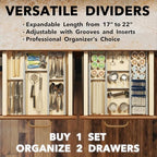 SpaceAid Bamboo Drawer Dividers with Inserts and Labels, Kitchen Adjustable Drawer Organizers, Expandable Organization for Home, Office, Dressers, 7 Dividers with 15 Inserts (17"-22" Gray) - Image 5