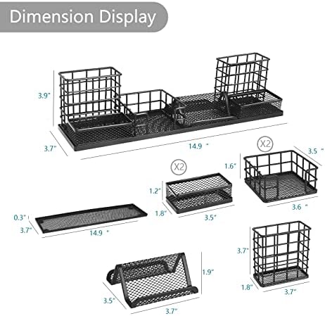 DIY Desk Organizer Office Accessories, Multi-Functional Mesh Desk Organizer with 2 Pen Holder, 2 Paperclip Storage, 1 Phone Holder, 1 Sticky Note Tray and Bottom Tray (Black) - Image 5