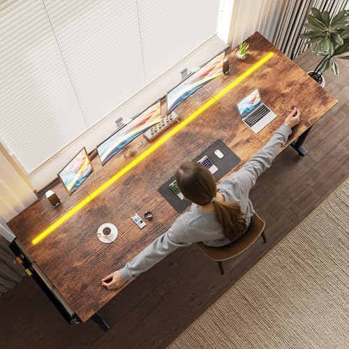 DurayLoly 71 Inch Office Desk with Waterproof LED Lights for Home Work - Image 4