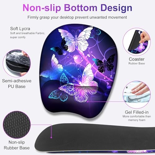 Large Mouse Pad with Wrist Support 4in1 Set, XXL Game Mousepad + Keyboard Wrist Rest+Mouse Wrist Rest+Coaster with Ergonomic Design Gaming Mat for Home Office Table Computer I Purple Butterfly - Image 6