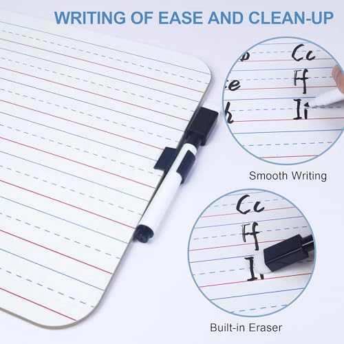 JUSTPAT 24 Pack Dry Erase Boards, 9"x12" Double Sided Easel Small Whiteboards with Lines for Kids, Students, Education Teacher Classroom, Mini Portable White Boards with 24 Markers, 24 Erasers - Image 6