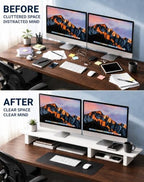 Aothia 43 in White Dual Monitor Stand, Monitor Riser for Desk, Solid Wood - Image 3