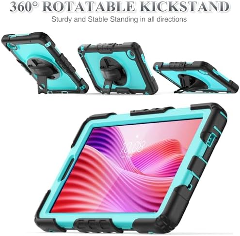 SEYMAC stock Tablet Case for Lenovo Tab One / K9 (TB305FU) 8.7 inch Drop-Proof Protection Cover with 360° Rotate Stand & Strap [Pen Holder] & Screen Protector 2025, SkyBlue+Black - Image 4