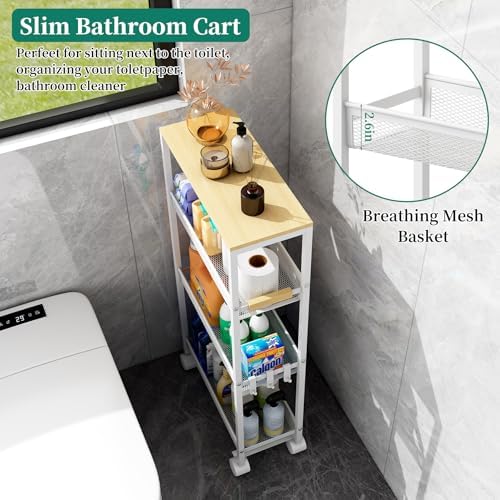 4-Tier Slim Utility Rolling Laundry Cart with Wheels, White - Image 2