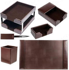 Dacasso Dark Brown Bonded Leather 8-Piece Desk Accessory Set - Organization Essentials & Executive Decor - Luxury Leather Blotter for Office Organization - Image 3