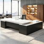 Executive Desk, L Shaped Executive Office Desk with Locking Drawer & File Cabinet, 1'' Thick Desktop, Large Office Desk with Storage, Modern Executive Computer Workstation for Home Office & Business by Unknown