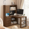 51.6" L Shaped Home Office Desk with Drawers and Storage, Walnut by Varelynn