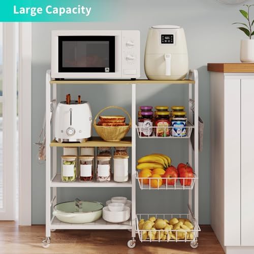 HapiRm Rolling Kitchen Microwave Cart - 4 Tier Microwave Table Stand with Pull-Out Baskets, Coffee Bar Baker's Rack with Wheels Rolling Storage Cart Organizer Shelf for Living Room Office, Balcony - Image 2