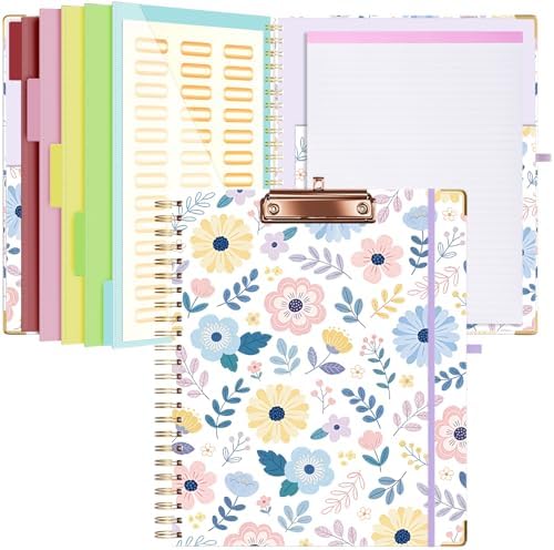 Ospelelf Clipboard with Storage 8.5 X 11，Padfolio Organizer, Spiral Portfolio Letter Size with Notepad, Pen Holder, 5 Extra Folder Divider Pages, Elastic Closure Nurse Office Essentials Daisy by OspelelfOfficeSupplies