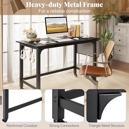Giantex 8FT Conference Table, 4 PCS 48" Rectangular Mobile Meeting Room Desk with Removable Storage Bag & 2 Hanging Hooks, Rolling Modern Seminar Boardroom Table for Office Conference Room, Black - Image 4