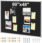 Large Cork Bulletin Board, 48 X 36 in Foldable Silver Aluminium Frame Noticeboard for Wall, 4'x 3' Large Wall Mounted Memo Notice Pin Board with 28 Push Pins for School, Home & Office (Black) by HOLYDE
