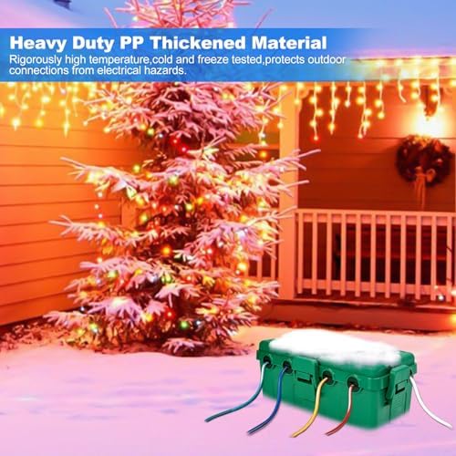 Hrensaw Medium Outdoor Electrical Box(10.6x5.7x4.9inch),Weatherproof Connection Box w/6 Cable Entry,IP54 Waterproof Extension Cord Cover Protect Power Strip,Timer,Plug,Holiday Lights,Green (Pack of 2) - Image 6