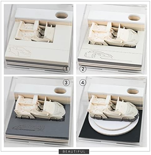 3D Paper Note Roadster Model Sticky Notes Paper Three-Dimensional Sports Car 3D Memo Pad Bookmark Pen Holder DIY Creative Gift (White) - Image 5