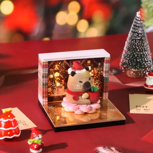 2027 3D Paper Carving Desk Calendar With LED Light (Capibara) - Image 5