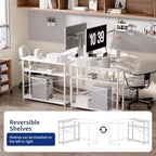 Pamray 43 Inch L Shaped Computer Desk with Reversible Side Storage Shelves, Small Corner Desk for Small Space Home Office,Writing Study Table PC Desk for Bedroom,White - Image 6