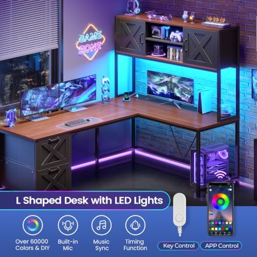 SEDETA Farmhouse Reversible L Shaped Coner Gaming Desk with Drawers, Hutch - Image 4
