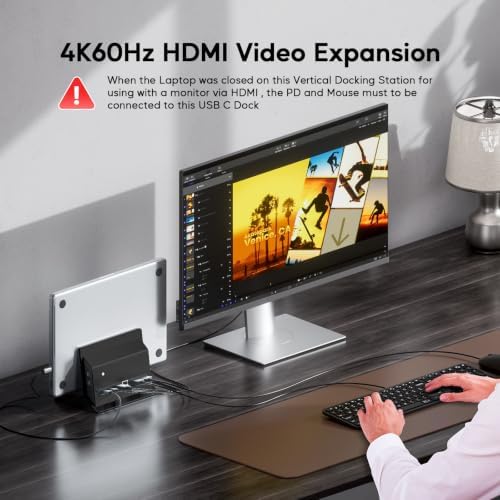 MacBook Pro Air Docking Station, Vertical USB C Laptop Docking Station with M.2 SSD Slot, HDMI 4K@60Hz, 4 USB A/C Max 10Gbps, Ethernet, SD/TF, PD Dock for MacBook/USB-C Win Laptops - Black - Image 6