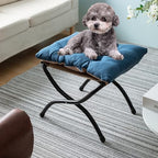 15" Upholstered Folding Foot Rest Stool with Foldable Metal Frame Sapphire - Image 2