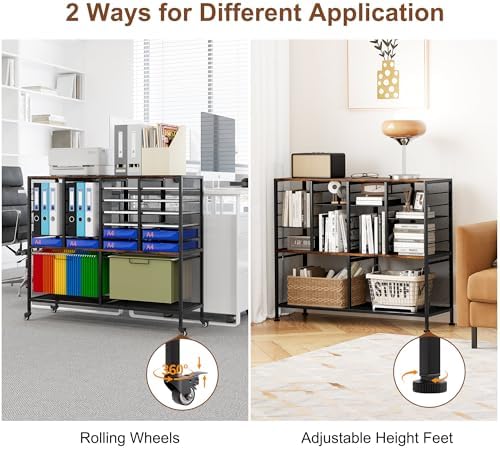 EasyPAG Rolling File Cart with 24 Slot Mail Organizer, Under Desk Storage with Hanging File Rack for Letter/Legal Folders, Mobile Filing Cabinet Printer Stand for Office Home Classroom, Black - Image 6