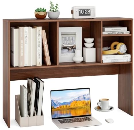 BECOMFORT Desk Hutch, Desk Organizer Shelf with 4 Storage Compartments, Wooden Display Rack, Desktop Bookshelf for Vanity Dressing Tabletop College Dorm Home & Office by BECOMFORT