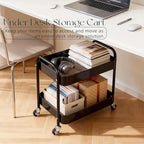 2 Pack Pantry Cart 2 Tier Small Rolling Cart with Wheels for Under Desk Storage, Short Rolling Utility Cart Large Basket Metal Kitchen Shelf with Mesh Laundry Room Organizer Side Table, Black - Image 2