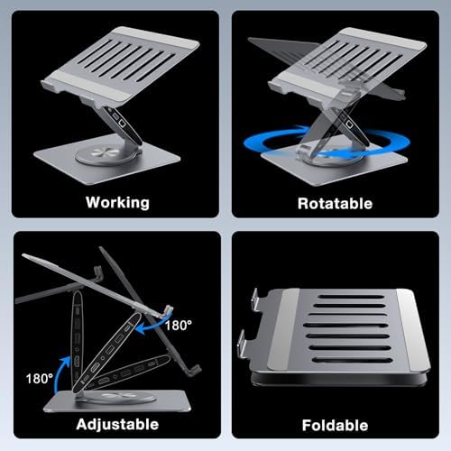 Adjustable Laptop Stand for Desk with Docking Station 11-in-1, Aluminum Laptop Riser with USB Hub 360°Swivel Dual Display 4K60Hz HDMI Gigabit Ethernet USB3.0 PD100W for MacBook Pro Air/Dell/HP 7-15.6" - Image 2