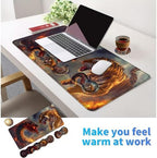 4Pcs Memory Foam Keyboard Wrist Rest Desk Mat Set, Dragon Lion - Image 6
