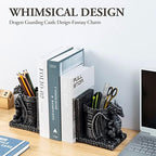 MyGift Gothic Dragon Bookends with Castle Pencil Cup, Black Resin, 1 Pair - Image 4
