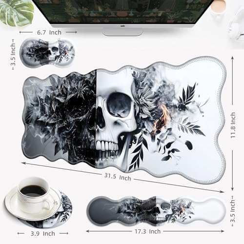Desk Mat, Mouse Pad with Wrist Rest, 4-in-1 Large Mouse Pads for Desk, Ergonomic Mouse Pad and Keyboard Wrist Rest Gaming Keyboard Mat for Office,Funny Skull - Image 6