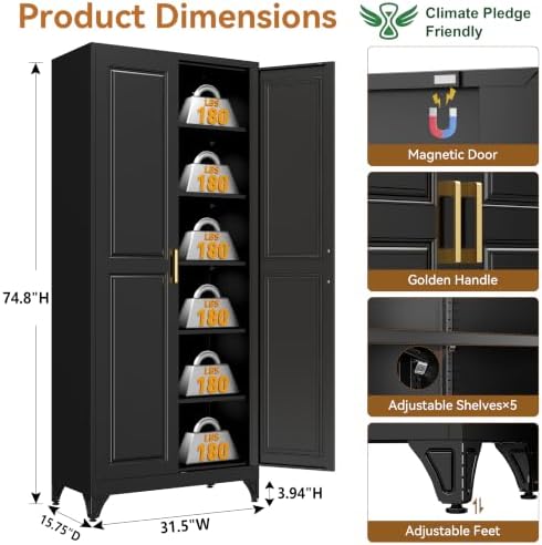 Polup 75" Pantry Cabinet, Tall Metal Storage Cabinet with Doors and Shelves - Image 3