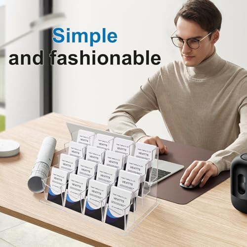 Clear Vertical Business Card Holder for Desk, Office Acrylic Business Card Display Holder Desktop Organizer Storage Cards Holders, Clear 4 Tiers 16 Pockets - Image 6
