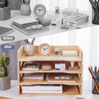 Yinkin Wooden Stackable Paper Trays 4-Tier Wooden Paper Organizer for Desk Letter Documents Wood Desktop File Organizers for Desktop File Holder and Office Supplies Rack for Home Office Use (Natural) - Image 4