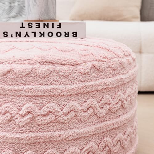 Pouf Ottoman Stuffed 20x20x12 Inches Floor Pouf Plush Fiber Ottoman Foot Rest Under Desk Foot Stool for Living Room Bedroom (Pink) - Image 4
