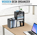 5-Tier Wood Desk Organizer, Paper Tray Organizer for Desk with Adjustable Storage Shelves, Desktop File Organization Paper Sorter Mail Holder for Office Home Classroom, Black (Pack of 2) - Image 2