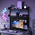 Modern Metal Clamp-On Desk Hutch with Pegboard, 2-Tier Desktop Organizer Shelf for Home Office or Gaming Desk, 31.4", Black - Image 6