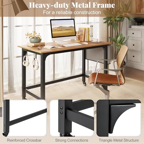 GIANTEX 4FT Conference Table, 2 PCS 48" Rectangular Mobile Meeting Room Desk w/Removable Storage Bag & 2 Hanging Hooks, Rolling Modern Seminar Boardroom Table for Office Conference Room, Natural - Image 4