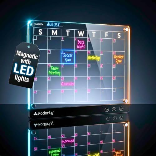 Magnetic LED Monthly Planner - Rechargeable 14x10" Acrylic Dry Erase Calendar for Fridge or Desk - Light-Up Illuminated Whiteboard with 7 LED Colors and Markers - Image 5